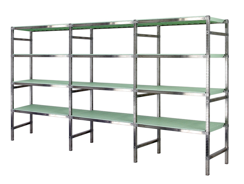 Rayonnage Inox -  3 Éléments PP Vert - 4 Niveaux Tablettes