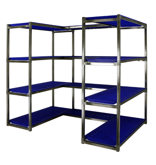 Rayonnage Inox en "U"  PP Bleu  - 5 Niveaux Tablettes