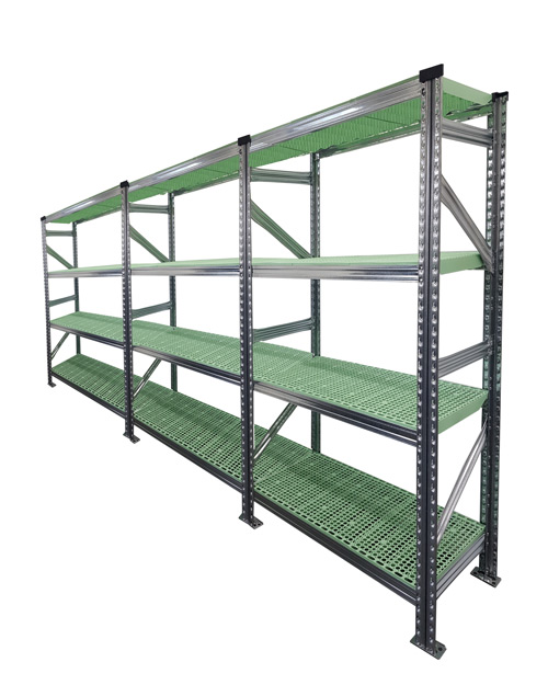 Rayonnage tab. PP Vert - 3 éléments 90 cm - H: 1.58 m - 4 tablettes